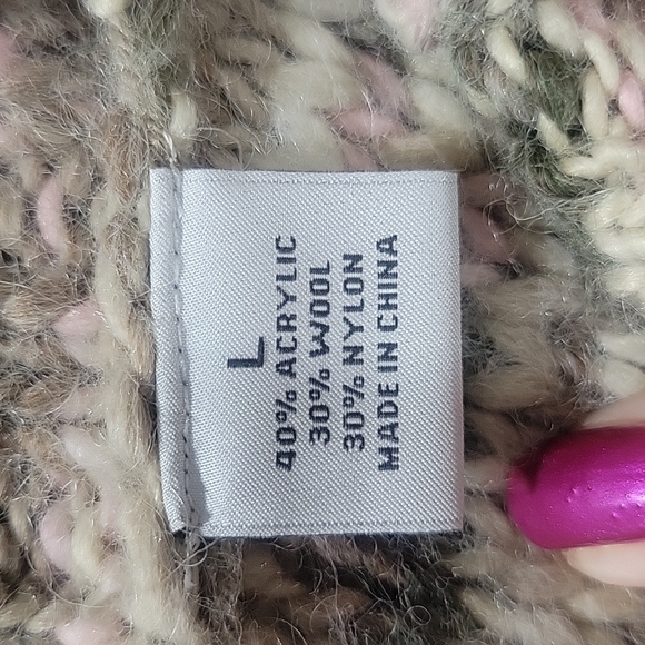 Liz Claiborne Wool Blend Chunky Shawl Collar Sweater Neutral Tone Colors Large - Picture 11 of 14